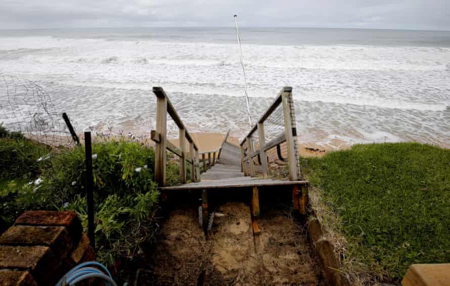 A set of fallen stairs is seen at the property of Veronica Allison at Ocean View Dr, Wamberal.
