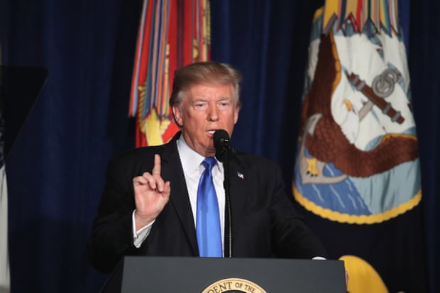 Trump delivering his speech on the US strategy In Afghanistan.