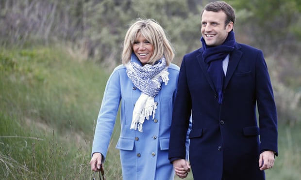 Emmanuel Macron, 39, with his wife Brigitte Trogneux, 64, whom he met when she was his teacher. Photograph: Chesnot/Getty Images  
