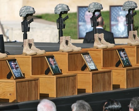 Memorials honoring the 13 shooting victims at Fort Hood.