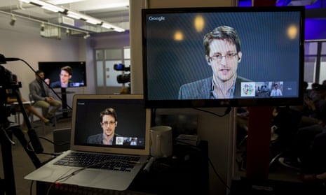 Edward Snowden speaks via video link