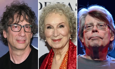 (l-R) Neil Gaiman, Margaret Atwood and Stephen King.