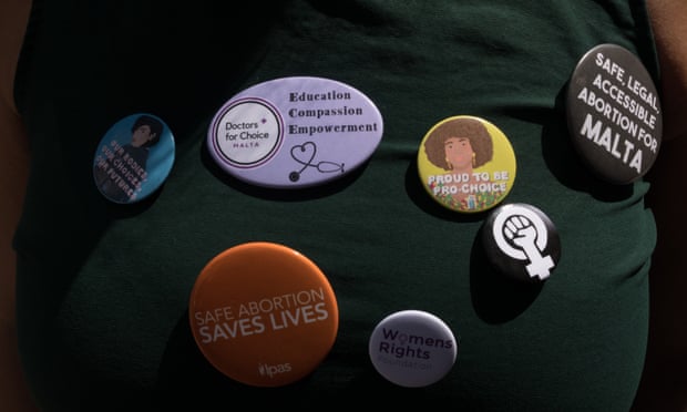 Pro-choice badges owned by Andreana Dibben of the Women’s Rights Foundation.