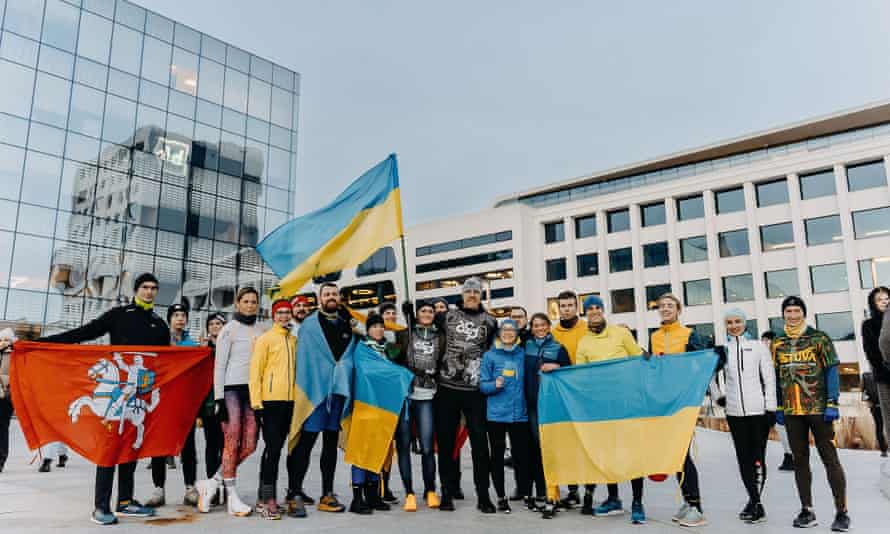 People in Kaunas, Lithuania, demonstrating their support for Ukraine.