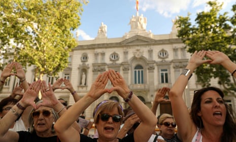 Women gathering outside the supreme court in Madrid in 2019 after five men were found guilty of raping an 18-year-old woman.