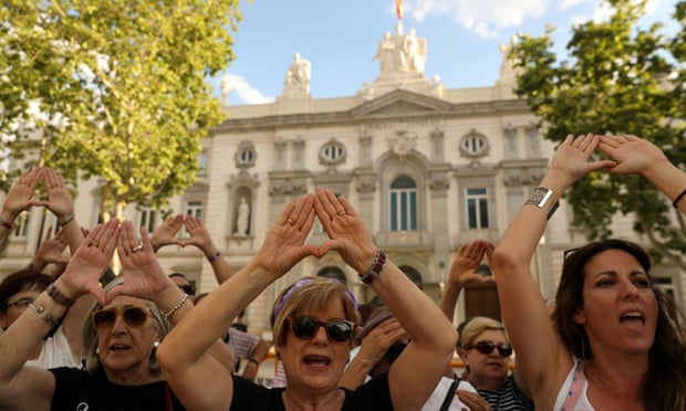 Women gather outside the supreme court in Madrid in 2019 after five men were found guilty of raping an 18-year-old woman