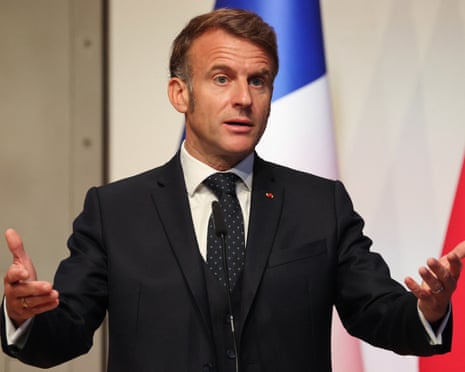 France's president Emmanuel Macron gestures as he speaks during a joint press conference with Slovenia's prime minister at Ljubljana Castle in Ljubljana on 21 October 2025.