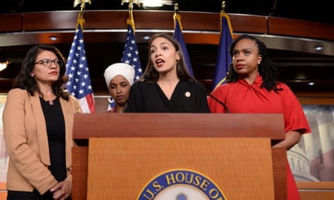 US congresswomen Rashida Tlaib, Ilhan Omar, Alexandria Ocasio-Cortez and Ayanna Pressley hit back at Trump in Washington on Monday.