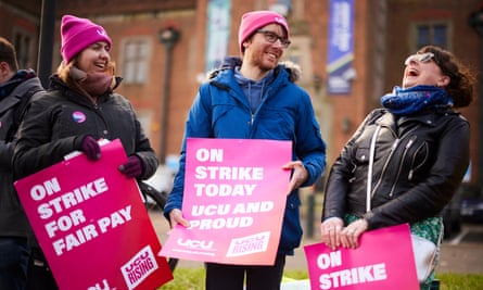 UCU members on strike outside the University of Birmingham