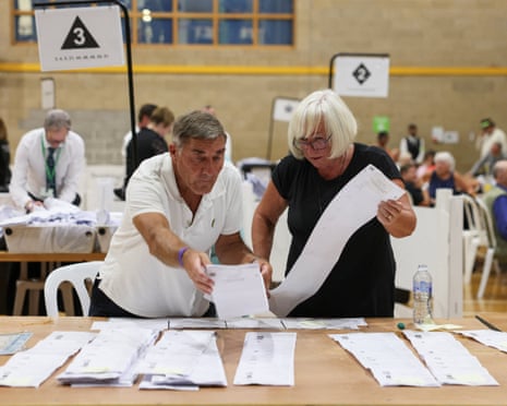 Election workers sort through ballots