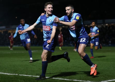 David Wheeler of Wycombe Wanderers celebrates scoring against Ipswich in 2020