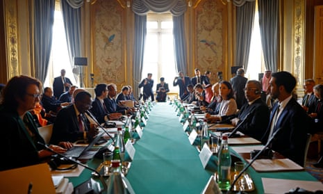 French Minister of Foreign Affairs Stephane Sejourne, German Foreign Minister Annalena Baerbock, and High Representative of the Union for Foreign Affairs and Security Policy Josep Borrell attend a meeting with officials as part of an International Humanitarian Conference for Sudan and Neighbouring Countries at the Quai d'Orsay