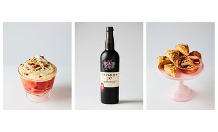 Mullen’s pomegranate and blood orange trifle, tawny port and cheese scones.