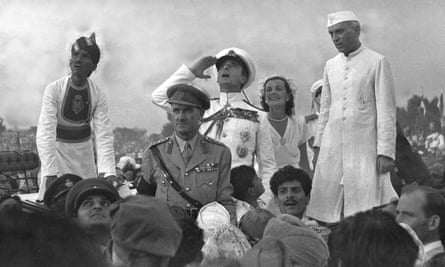 Governor general Lord Mountbatten salutes India’s National flag alongside his wife, Edwina, and prime minister Jawaharlal Nehru during India’s first Independence Day celebrations in New Delhi, 1947.