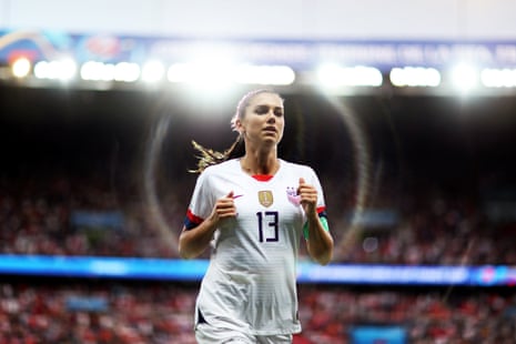 Alex Morgan of the USA runs off the pitch at half time during the quarter final between France and USA at Parc des Princes.