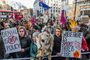 Extinction Rebellion protesters outside the Australian high commission in London to rally against the attitude of the Australian government towards the climate emergency