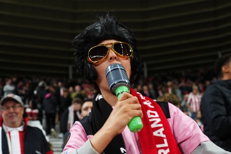 A Sunderland fan in Elvis fancy dress ahead of the Europa League match.