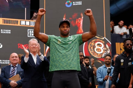 Daniel Dubois at the weigh-in for his fight with Oleksandr Usyk.