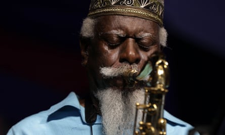 Pharoah Sanders performs at the New Orleans Jazz and Heritage Festival in 2014.