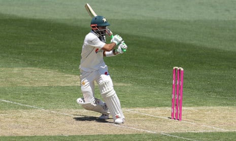 Mohammad Rizwan swipes behind square during his enterprising innings on Day 1.