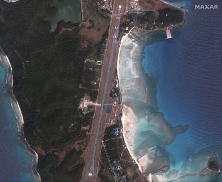 The newly lengthened airstrip and its expanded facilities on Great Coco Island