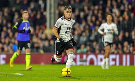 Andreas Pereira runs at the Tottenham defence during last month’s match at Craven Cottage.