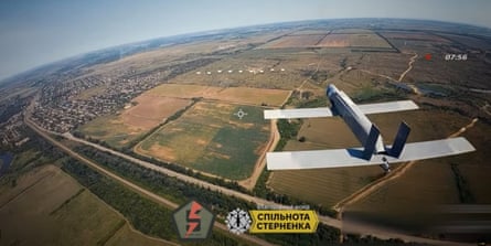 A drone flying over fields