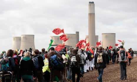 Environmental campaigners at Ratcliffe-on-Soar power station, near Nottingham.