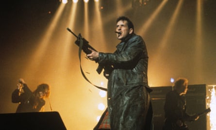 Bill Drummond on stage with the KLF at the Brit Wards in 1992