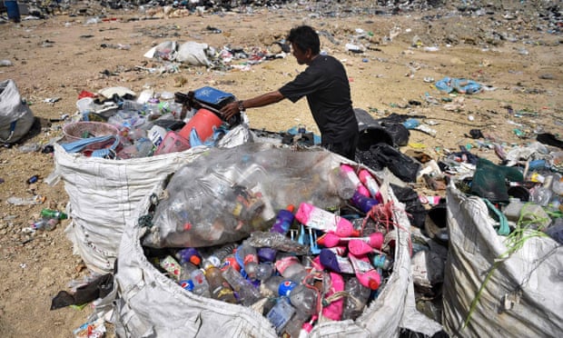 Recyclable plastic is gathered at the Ban Tarn landfill site in the northern Thai province of Chiang Mai. 
