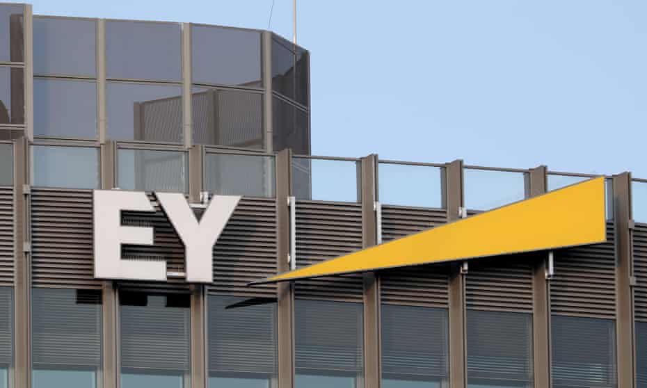 The logo of EY on the facade of a building in Berlin, Germany, in 2020