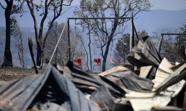 The burnt remains of a house destroyed in a bushfire in Kabra, Queensland, on 29 November 2018