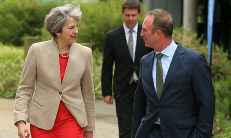 Theresa May speaks to head of BBC News, James Harding, on her arrival for Question Time special