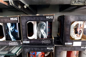 Mugs featuring Game of Thrones characters in a souvenir shop