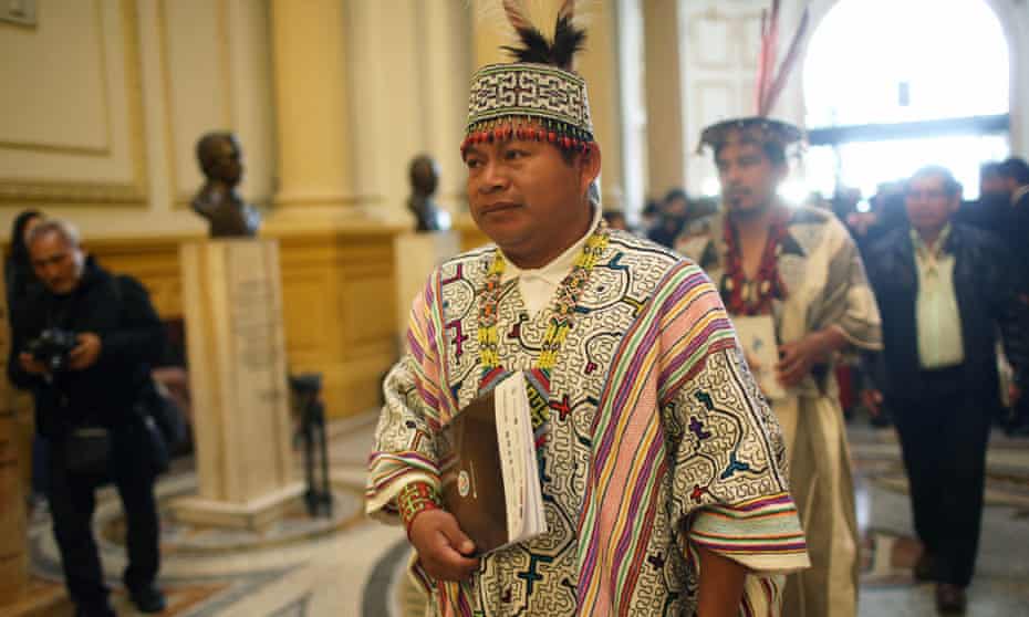 Lizardo Cauper Pezo of the Ucayali regional organisation arrives at the Congress facilities in Lima