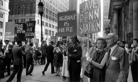 Jane Jacobs, third from right, with architect Philip Johnson, protests against the demolition of Penn Station in New York, 1963.