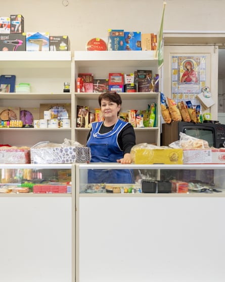 A shopkeeper in Chernobyl town, where 1,500 people still work servicing the power plant.