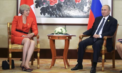 Theresa May with Vladimir Putin in 2016. A strong response will be expected from the prime minister if Russia fails to prove its innocence.