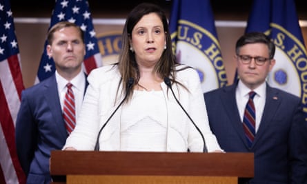 Elise Stefanik, the House Republican conference chairperson speaks during a post-meeting press conference with other House Republicans leaders in Washington, DC on 4 June 2024.