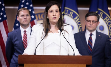 Elise Stefanik, the House Republican conference chairperson speaks during a post-meeting press conference with other House Republicans leaders in Washington, DC on 4 June 2024.