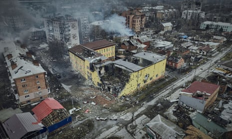 An aerial view of Bakhmut, the site of heavy battles with Russian troops in the Donetsk region, Ukraine.