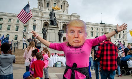 A Trump supporter with an anti-abortion T-shirt at a September 2020 rally.