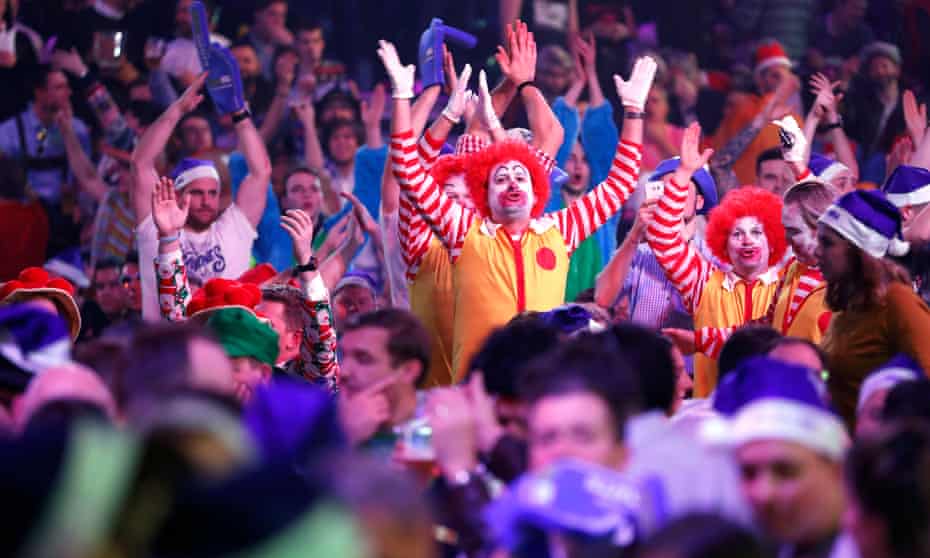 Beer Arrows And A Hell Of A Christmas Party A World Darts Night At Ally Pally Darts The Guardian Christmas Darts Alexandra Palace 2021