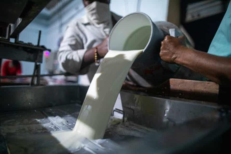 Milk from various collection centres in processed at night, at the 5,000-litre Creamline Dairy in Killari Gaon village in Latur.