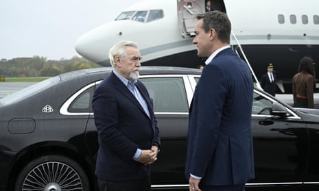 Logan Roy (Brian Cox) and Tom Wambsgans (Matthew Macfadyen) prepare to board the fatal flight in episode three of Succession, series four.