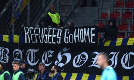 A banner at a match between Bayer Leverkusen and Bate Borisov in the Champions League.