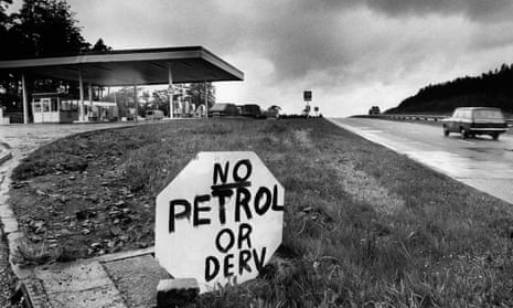 A petrol garage on the A74 near Crawfordjohn in Lanarkshire, Scotland, runs out of petrol during the 1970s oil price shock