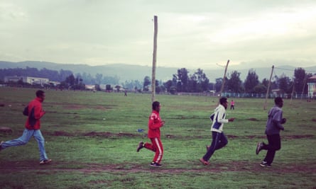 Who needs spikes anyway? Runners at Jan Meda racecourse in Addis Ababa.