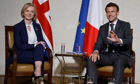 Liz Truss and Emmanuel Macron at Prague Castle on Thursday