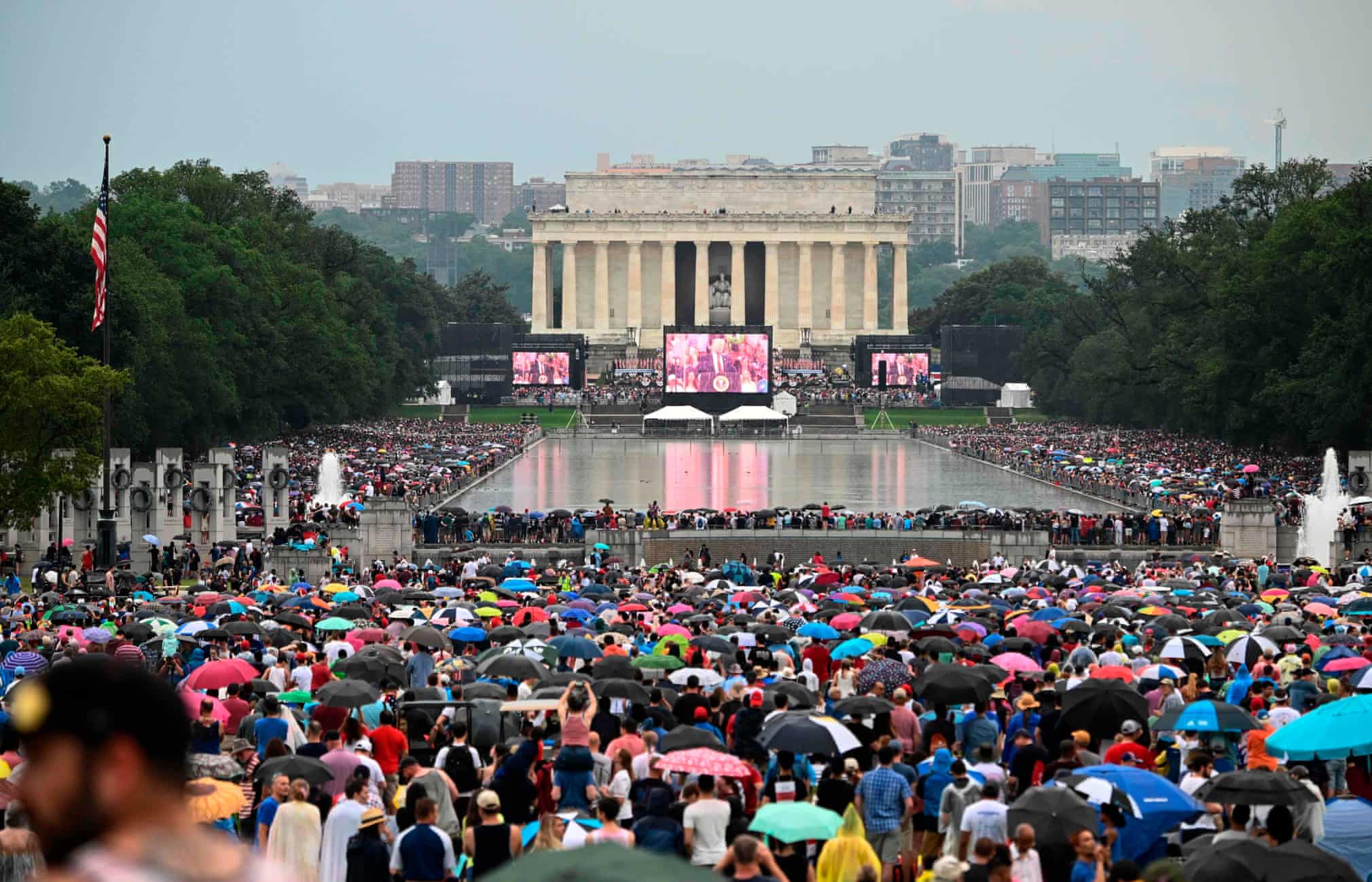 Crowds are massed around the Reflecting Pool as Donald Trump speaks